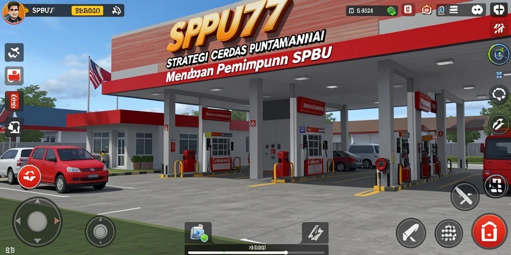 Tampilan gameplay SPBU77 yang menarik dan berwarna-warni.